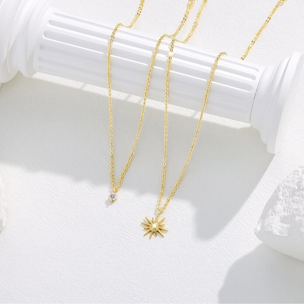 Women's 18 Sun Star CZ 14K Gold Silver Cross Necklace - Non Tarnish Jewelry - Picture 6 of 8